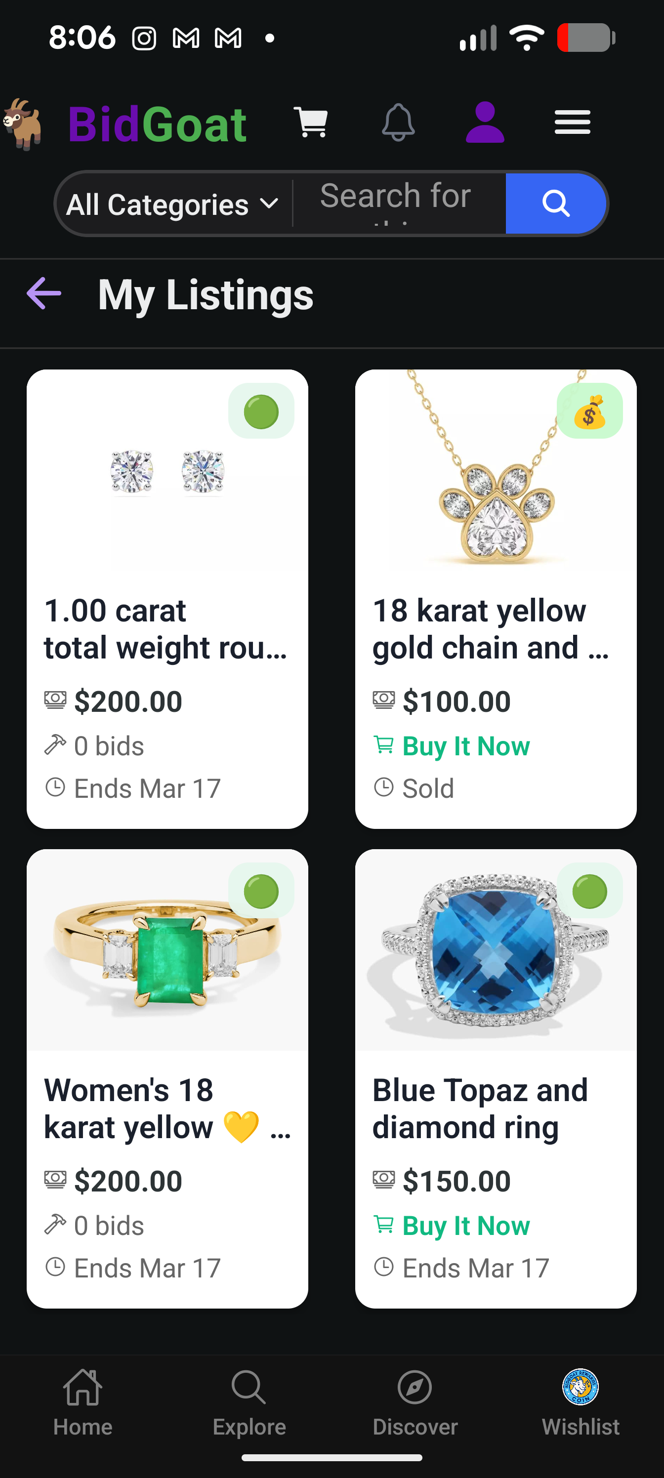 My Auctions Screen